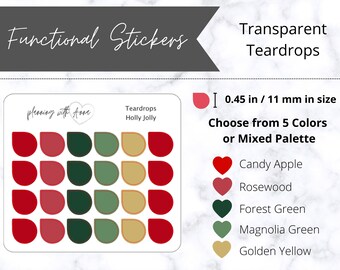 Christmas TEARDROPS Transparent Stickers | Clear Stickers | Functional Planner Stickers | Minimal Planning, Hobonichi Cousin, Bullet Journal