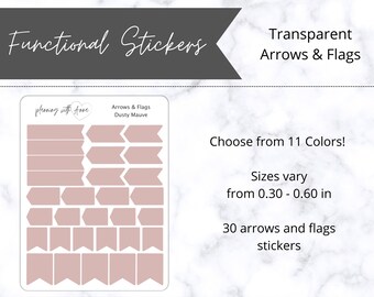 ARROWS & FLAGS Transparent Functional Stickers | Neutrals and Pastels | Minimal Planning, Hobonichi Cousin, Bullet Journal