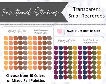 SMALL TEARDROPS Transparent Stickers | Functional Planner Sticker | Fall & Autumn Color | Minimal Planning, Hobonichi Cousin, Bullet Journal