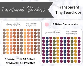 TINY TEARDROPS Transparent Stickers | Functional Planner Sticker | Fall & Autumn Colors | Minimal Planning, Hobonichi Cousin, Bullet Journal