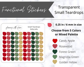 Christmas SMALL TEARDROPS Transparent Stickers | Functional Planner Stickers | Minimal Planning, Hobonichi Cousin, Bullet Journal