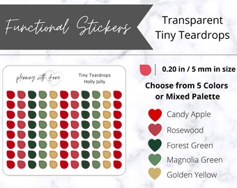 Christmas TINY TEARDROPS Transparent Stickers | Functional Planner Sticker | Minimal Planning, Hobonichi Cousin, Bullet Journal