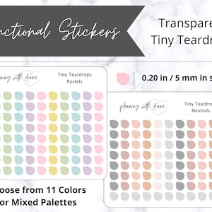 TINY TEARDROPS Transparent Stickers | Functional Planner Sticker | Neutrals & Pastels | Minimal Planning, Hobonichi Cousin, Bullet Journal