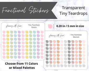 TINY TEARDROPS Transparent Stickers | Functional Planner Sticker | Neutrals & Pastels | Minimal Planning, Hobonichi Cousin, Bullet Journal