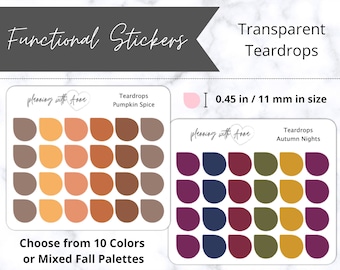 TEARDROPS Transparent Stickers | Functional Planner Stickers | Fall & Autumn Colors | Minimal Planning, Hobonichi Cousin, Bullet Journal