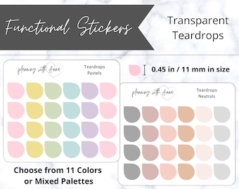 TEARDROPS Transparent Stickers | Functional Planner Stickers | Neutrals & Pastels | Minimal Planning, Hobonichi Cousin, Bullet Journal