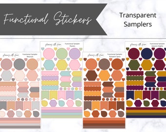Transparent Functional Sampler Stickers | Minimal Planning, Hobonichi Cousin, Bullet Journal | Dots Stickers, Circle Stickers, Flag Stickers