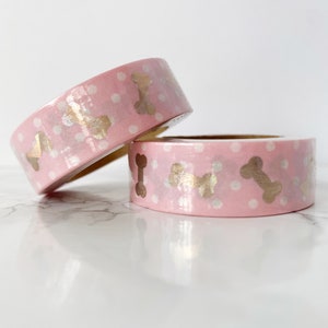 Puppy Love Washi w/ Light Rose Gold Shattered Holo Foil | 15mm x 10meters | Masking Tape, Decorative Tape | Dog Washi, Animal Washi Tape,