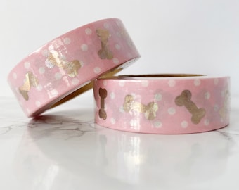 Puppy Love Washi w/ Light Rose Gold Shattered Holo Foil | 15mm x 10meters | Masking Tape, Decorative Tape | Dog Washi, Animal Washi Tape,