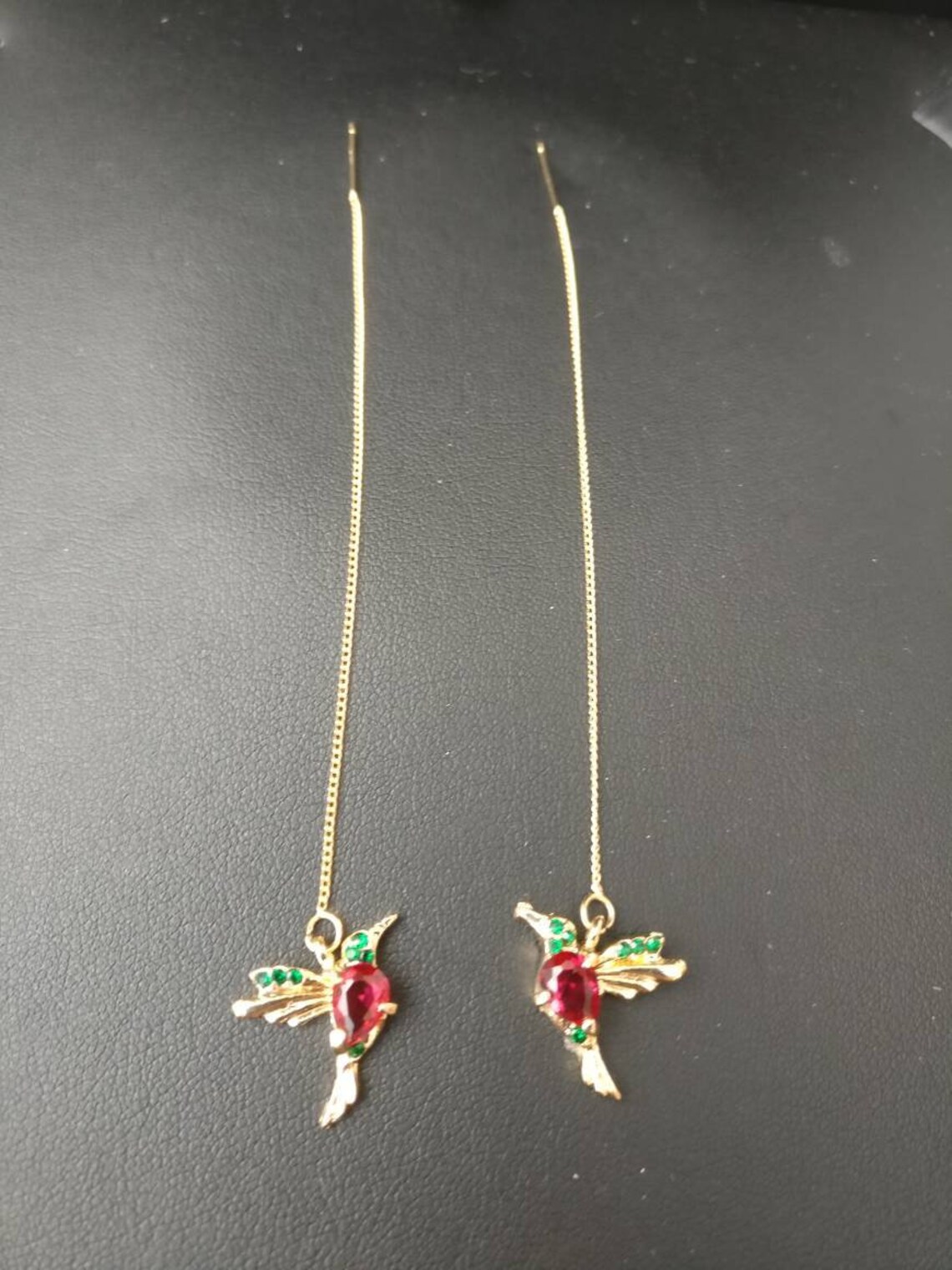 VINTAGE Style Hummingbird Earrings Gold Tone Chain Threader Etsy