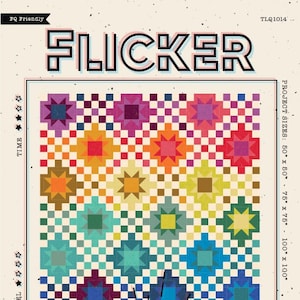 Pode incluir: Um padrão de colcha colorido chamado "Flicker" com um design de explosão de estrelas. O padrão está disponível em três tamanhos: 50 x 50 polegadas, 75 x 75 polegadas e 100 x 100 polegadas.
