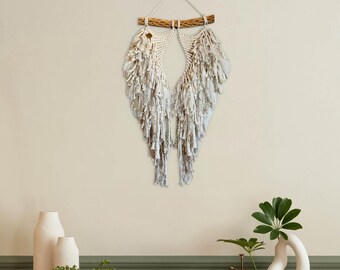 Macramé Wings Wall Art | “Held” | Wire-Wrapped Beaded Fiber Art on Cholla Wood