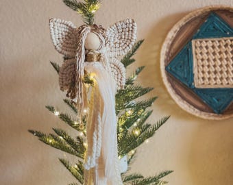Handmade Velvet Macramé Angel Tree Topper | Whimsical Christmas Fiber Art Decoration