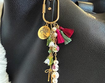 Heartfelt Bloom | Vintage Floral Purse Charm | Boho Beaded Bag Charm | Whimsical Feminine Accessory | Handmade