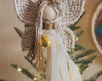 Winter- Velvet Macrame Angel |Christmas Tree Topper | Doll | Dopamine Decor
