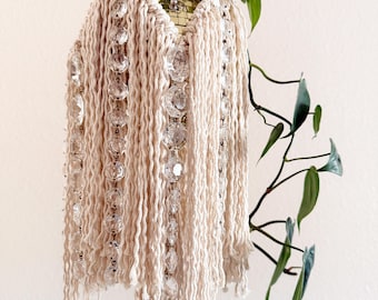 Macrame Plant Hanger with Upcycled Crystal Beads | Boho Sun Catcher Home Decor
