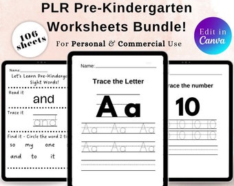 PLR Pre-Kindergarten Worksheet Bundle