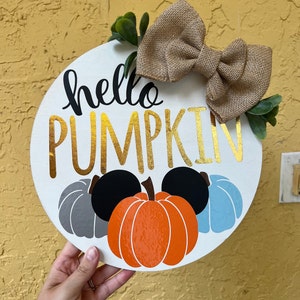 Hello Pumpkin Welcome Door Sign Halloween Sign Fall Signs Fall Decor image 1