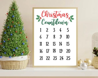 Christmas Countdown Calendar Digital Download, Christmas Calendar, Instant Download