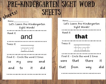 Pre-K Sight Word Worksheets! | Letter Tracing | Dolch Sight Words