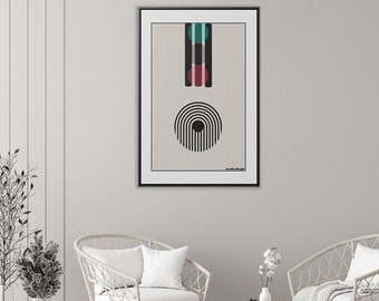 Geometric Wall Art Abstract Framed Canvas Minimal Shape Illustrations Mid Century Modern Wall Art #156