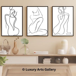 Female Figure Line Art - Set of 3 Minimalist Naked Woman Prints - Abstract Woman Body Wall Art - Digital  Downloadable Art