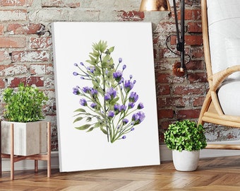 Violet buds Flower Wall Art on Canvas, Purple and Green Home Decor, Handmade Bouquet Mother's Day Gift, Canvas Gallery Wrap Flower Art #H200