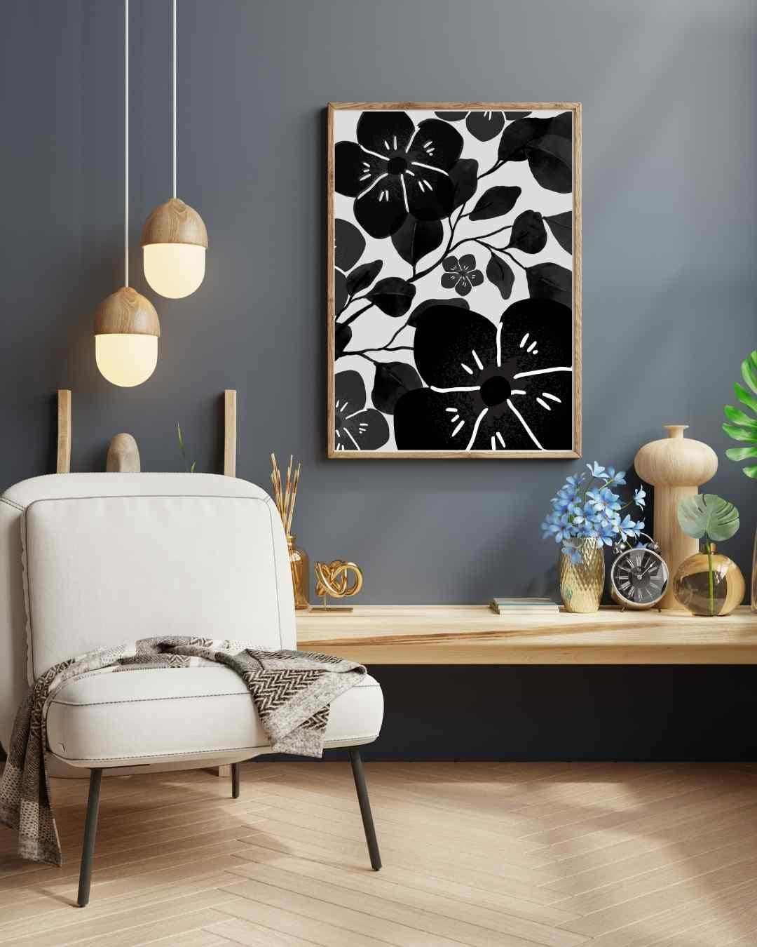 Black Flower Wall Art I Instant Download Printable Decor Wall Art I ...
