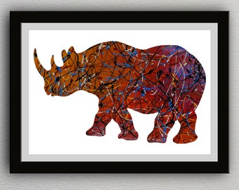 Rainbow Rhino Instant Digital Download Artwork Home Decor Printable Animal Rhinoceros Contemporary Abstract Modern Art Wall Decor Artwork