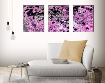 Purple Abstract Fluid Art Print, Set of 3 Prints, Purple Minimalist Print, Fluid Print, Purple and Black Minimalist Print, Abstract Print