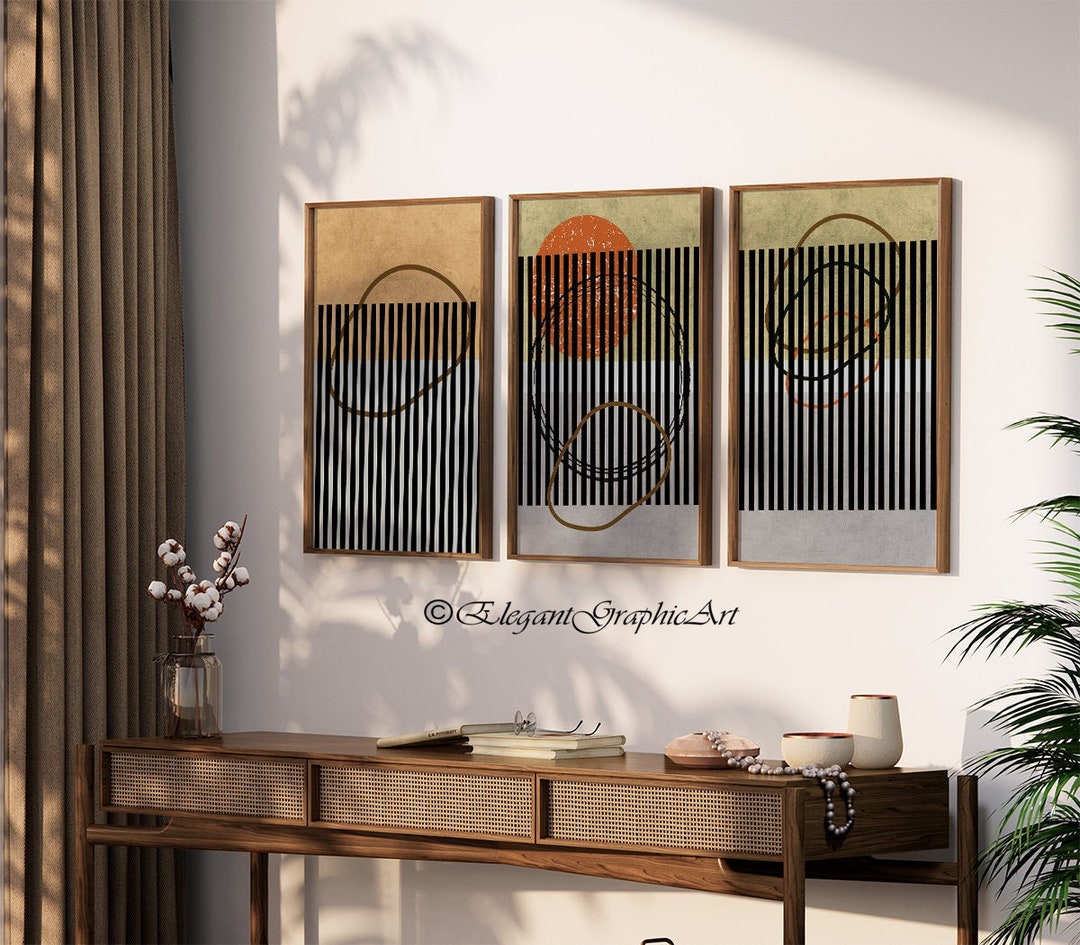 Boho Mid Century Black Modern Wall Art, Digital Print Instant Downloads