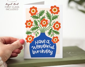 Have a wonderful birthday card, Happy Birthday Card, Birthday card for her, Botanical card, Illustrated card, Colourful birthday card