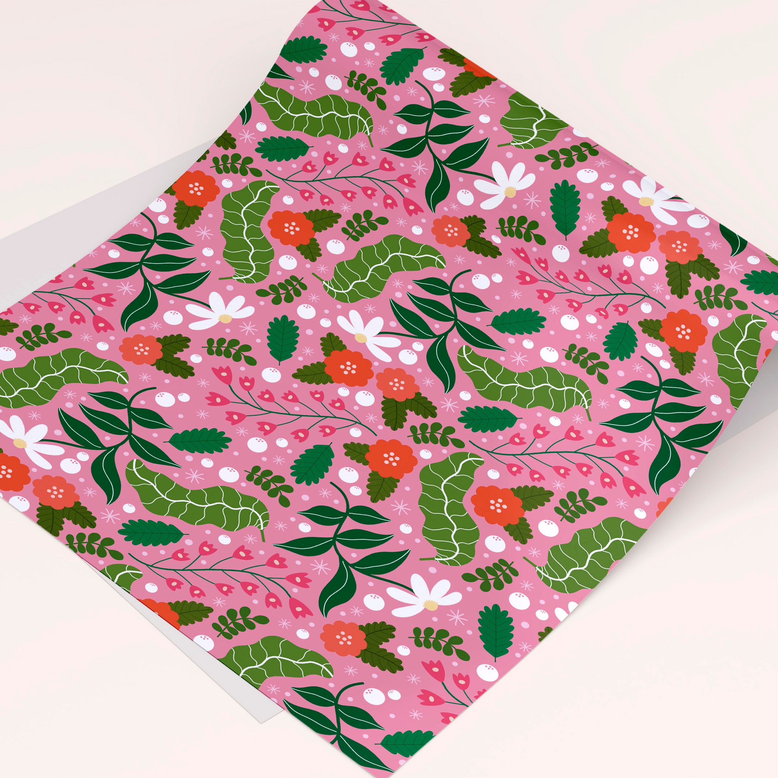 2 Gift wrap sheets, Floral Gift Wrap, Wrapping Paper, Recycled Wrapping paper, Recycled Gift Wrap, Pink Gift Wrap, Leaf Lane Studio