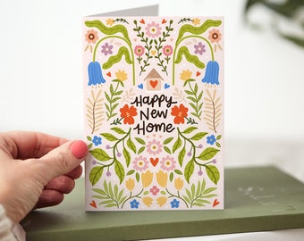 Nueva tarjeta de felicitación para el hogar, tarjeta de felicitación, tarjeta de mudanza, tarjeta de primera casa, tarjeta de arte botánico, tarjeta de hogar feliz, tarjeta de mudanza