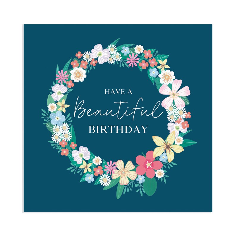 Square Card Flower Garland Birthday Card Blank Card Greeting Card Flowers Card Celebrate Wildflowers Card Beautiful Birthday