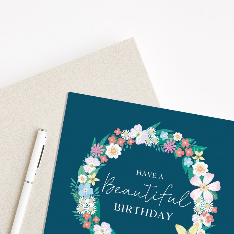 Square Card Flower Garland Birthday Card Blank Card Greeting Card Flowers Card Celebrate Wildflowers Card Beautiful Birthday