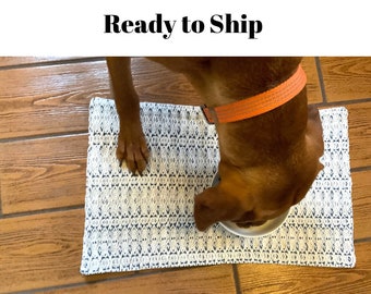 Handwoven Cotton Dog Placemat: Farmhouse Pet Bowl Mat