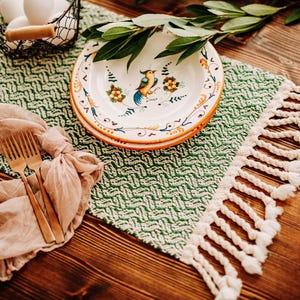 Woven Table Runner Hand Made in Cotton for Spring Decor