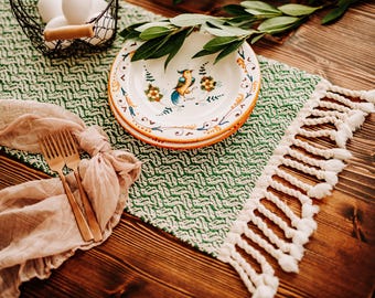Woven Table Runner Hand Made in Cotton for Spring Decor