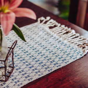 Handwoven Navy Table Runner for Couples Gift, Kitchen Decor