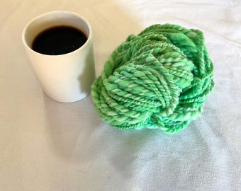 Handspun Art Yarn, Thick and Thin in Grass Green