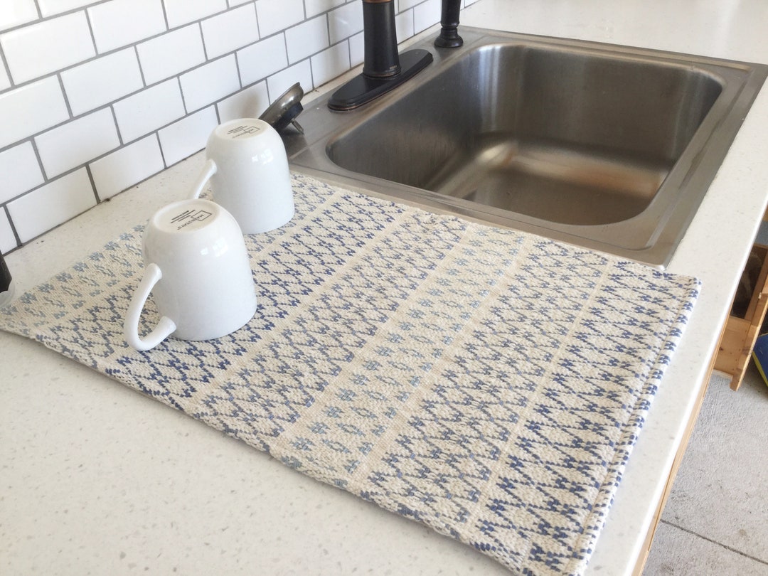Dish Drying Mat for Kitchen Counter, Golden Blue Mandala Bohemian Absorbent  Microfiber Dish Draining Mat Extra