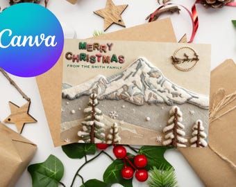 Mount Hood Christmas Card (Editable in Canva | Multiple Font Options)