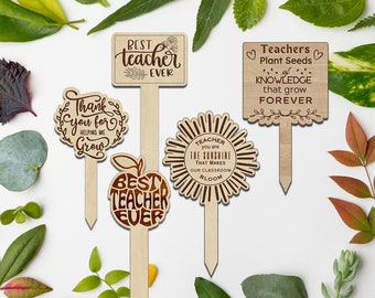 SVG Cut File  For Glowforge or CNC | Set of 5 Teacher Appreciation Plant markers/stakes |  SVG File | Digital Files | Teacher Bundle