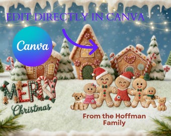 Editable Gingerbread Family Christmas Card | Canva Template (Digital Download)