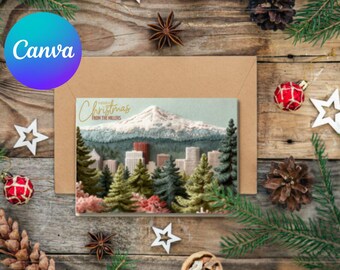 Mount Hood Christmas Card | Editable in Canva |