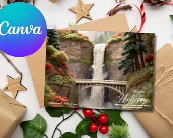 Multnomah Falls Christmas Card | Oregon Holiday Card, Canva Template