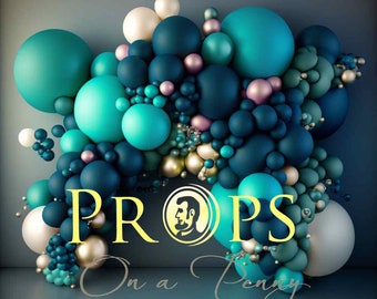 Digital teal balloon garland \ DIGITAL Asset