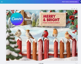 Felted Bird Christmas Card | Portland Winter Scene (Canva Template)