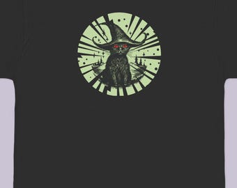 Black Cat Witch T-Shirt, Plus Size Halloween Wiccan Tee